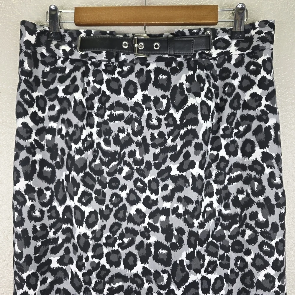 Michael Kors Womens Leopard‎ Animal Print Lined Pencil Skirt Buckle Slit Size 8